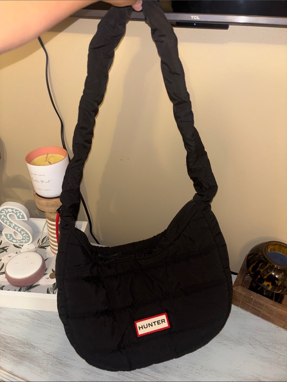 Hunter Black Quilted Shoulder Hobo Bag